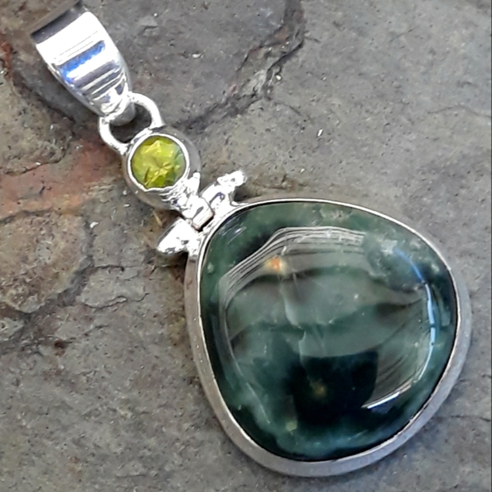 Ocean Jasper & Peridot Sterling Silver Pendant